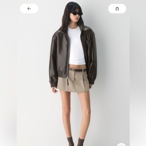 Aritzia define mini skirt crepette nomad taupe